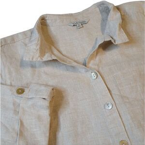 John Mark Taupe Point Collar 3/4 Sleeve Button Front‎ Tie Top Smal/NWT